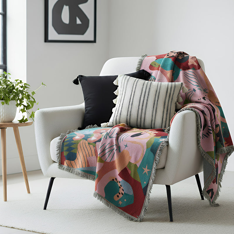 Anycozy Blue Forest Dancer Throw Blanket – Soft Faux Cashmere Sofa & Bed Cover with Tassels