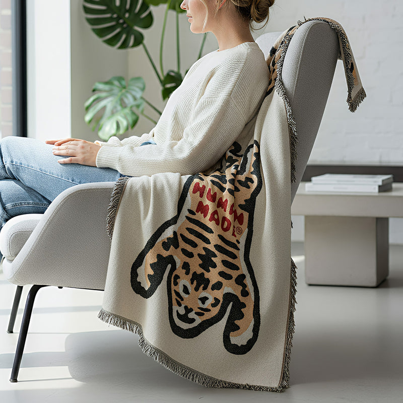 Anycozy Tiger Pattern Yellow Throw Blanket Sofa Cover & Camping Mat