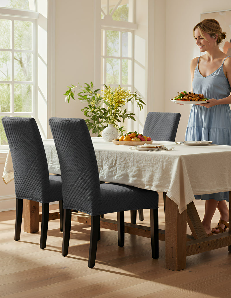 Anyseat Dark Grey Knitted Chair Cover – Elastic Anti‑Dirt Design for Dining, Kitchen, Wedding, Hotel & Banquet Use