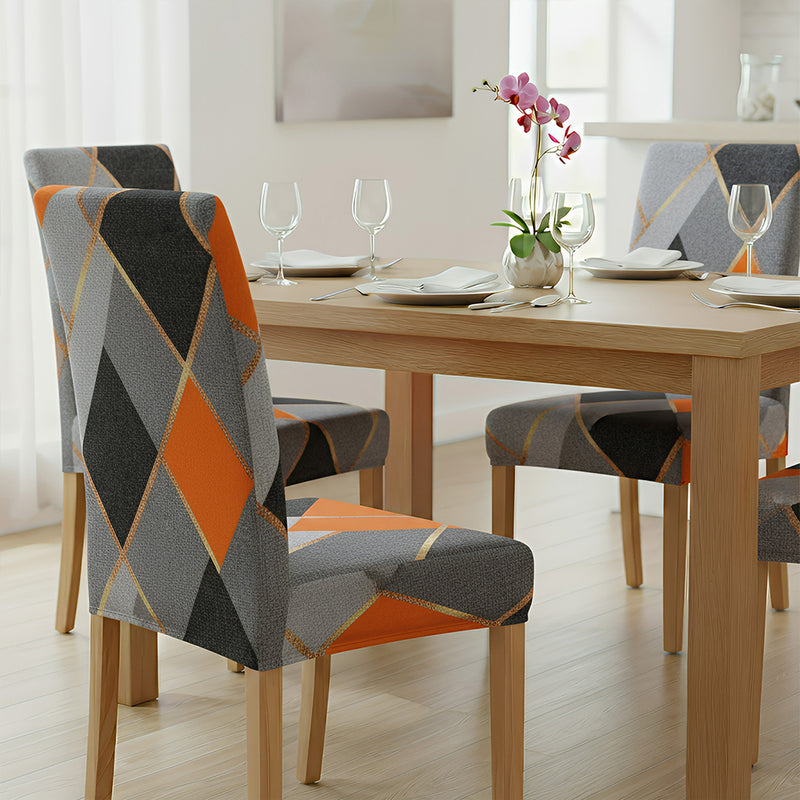 Anyseat Orange Gray Geometric Pattern Print Elastic Chair Cover – Plain Dining Slipcover & Home Décor