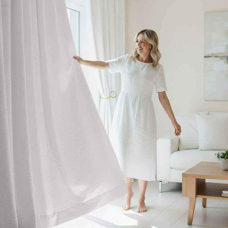 Anydrape 100cm Curtain Beige Modern Waffle Plaid for Living Room Bedroom Dining Balcony Luxury Window Drapes