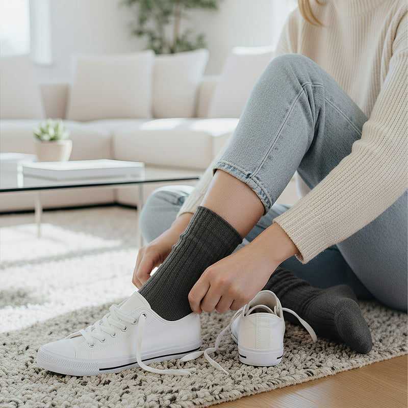 Anyfootwear 5 Pairs One Size 36-43 Gray Retro Long Knitted Socks Cotton Autumn Winter Solid Color Women Student Girls