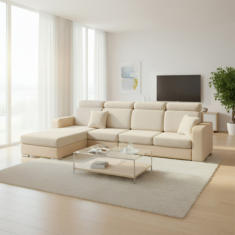 Anyseat L‑Shape Sofa Cover Beige Chenille Polyester Thick Stretchable Cushion Protector for Living Room