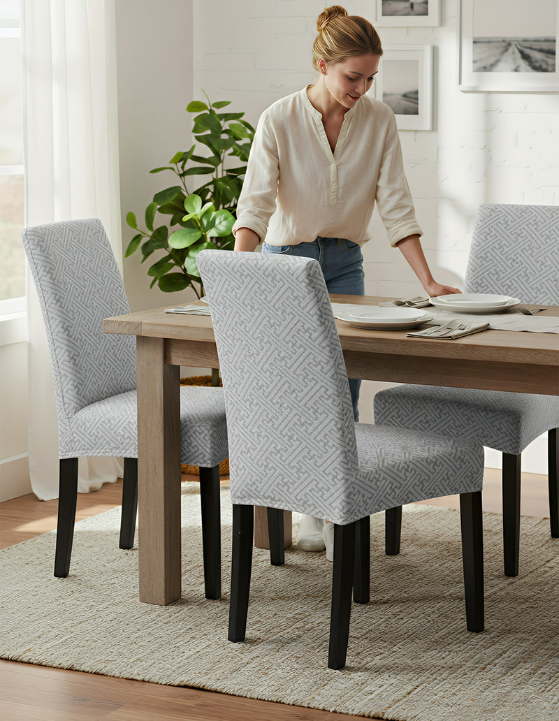 Anyseat Light Grey Puzzle Design Chair Cover – Elastic Anti‑Dirt Design for Dining, Kitchen, Wedding, Hotel & Banquet Use
