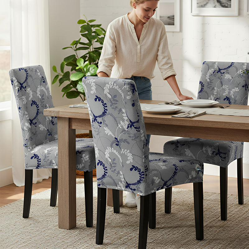 Anyseat Grey Leaf Vines Design Chair Cover – Elastic Slipcover with Anti‑Dirt Protection for Dining Room, Kitchen, Wedding, Hotel, Banquet & Restaurant