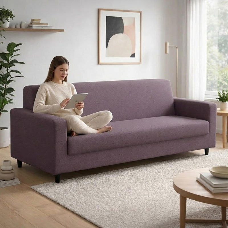 Anyseat 4-Seater Sofa Cover – Plain Purple Style Slipcover for Living Room Chair Protection