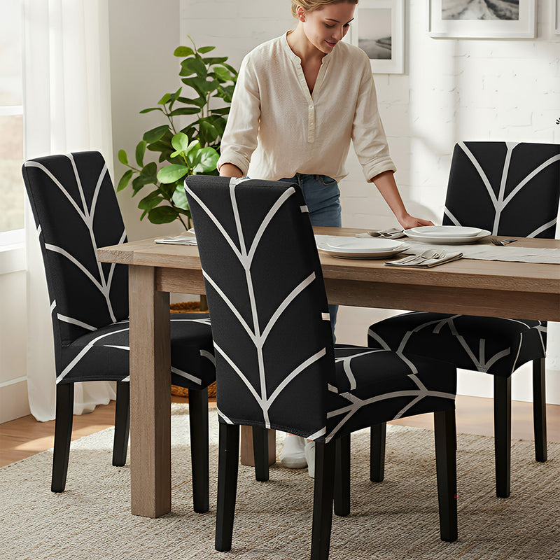 Anyseat Black with Linear Design Chair Cover – Elastic Slipcover with Anti‑Dirt Protection for Dining Room, Kitchen, Wedding, Hotel, Banquet & Restaurant