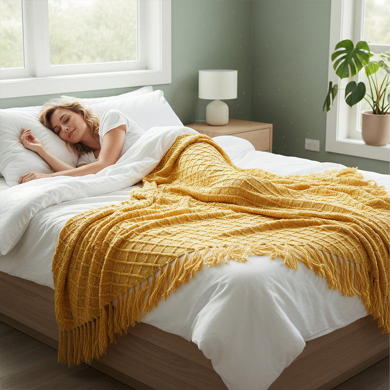 Anycozy Yellow Faux Cashmere Throw Blanket Sofa Cover 127x172cm