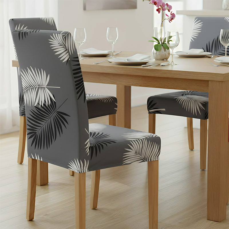 Anyseat Gray Leaf Print Elastic Chair Cover – Plain Dining Slipcover & Home Décor