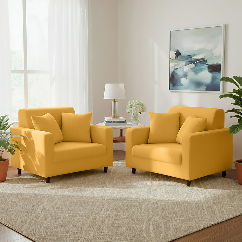 Anyhouz 1 Seater Sofa Cover Plain Yellow Style and Protection For Living Room Sofa Chair Elastic Stretchable Slipcover