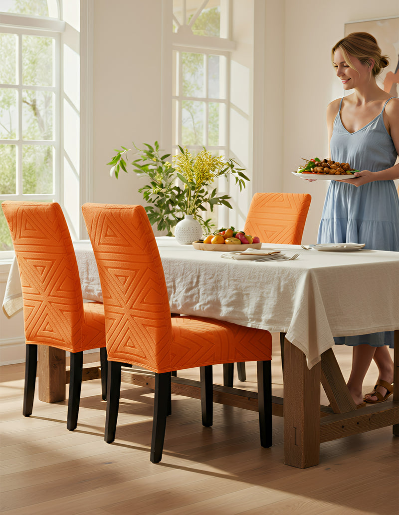 Anyseat Orange Triangular Design Chair Cover – Elastic Anti‑Dirt Design for Dining, Kitchen, Wedding, Hotel & Banquet Use