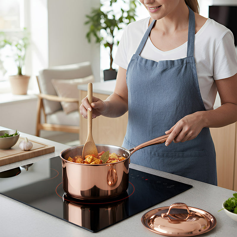 Anygleam Rosegold 304 Stainless Steel Saucepan – Small Milk & Soup Pot with Lid, Long Handle, Thickened Base, Induction Compatible Dormitory Cookware