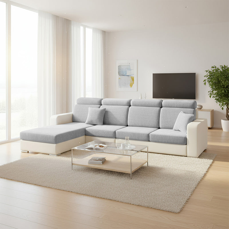 Anyseat L‑Shape Sofa Cover Light Gray Chenille Polyester Thick Stretchable Cushion Protector for Living Room (Small Size)