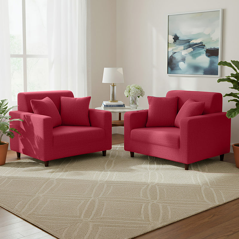 Anyhouz 1 Seater Sofa Cover Plain Red Style and Protection For Living Room Sofa Chair Elastic Stretchable Slipcover