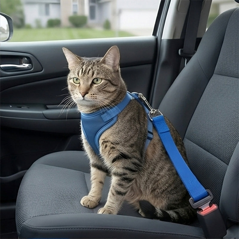 Adjustable Blue Pet Car Seat Belt – Safety Harness for Dogs & Cats