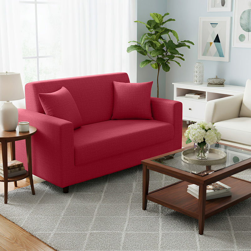 Anyhouz 2 Seater Sofa Cover Plain Red Style and Protection For Living Room Sofa Chair Elastic Stretchable Slipcover