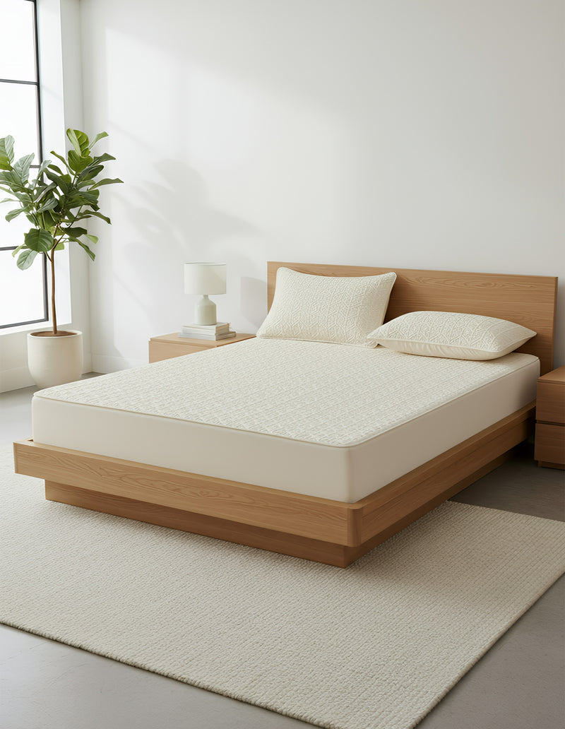 Anycozy Mattress Cover Beige Double Size Pure Cotton Soft Quilted Bed Sheet Anti-bacterial Protector Cover