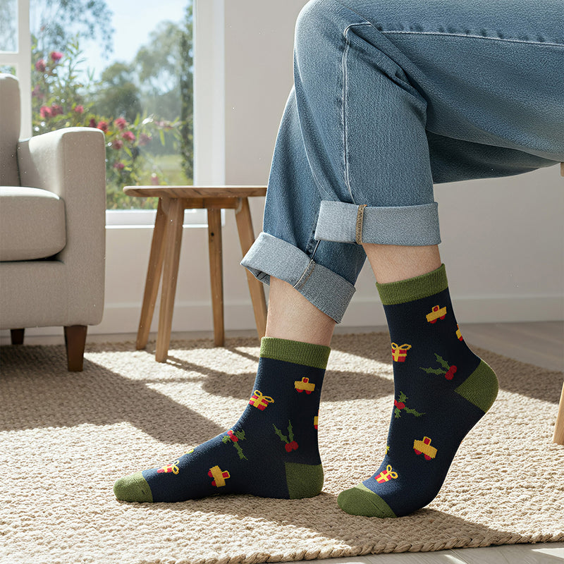 Anyfootwear 3 Pairs Women’s Seasonal Cotton Socks Funny Gift Party Multi Color