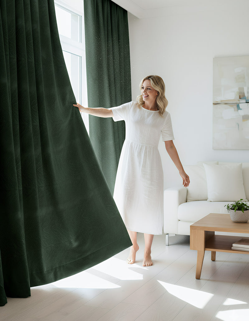 Anydrape 150cm Green High Quality Modern Velvet Blackout Curtains for Living Room Bedroom Dining Luxury Window Drape