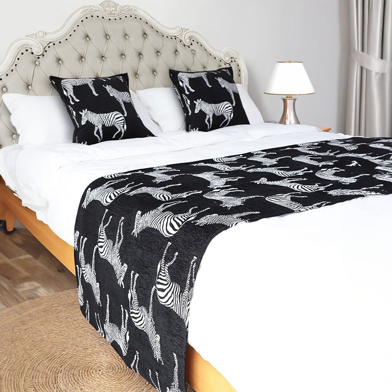 1.5m Bed Light Luxury Black Zebra Vintage Bed Scarf Runner Bedding Tail Pad Flag For Home Hotel 3Pcs Set