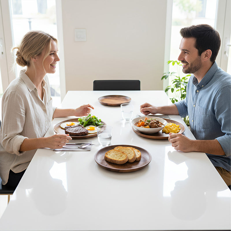 Anygleam Natural Wood 2pcs Round Wooden Plate Food Kitchen Tableware