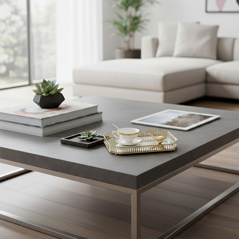 ANYHOUZ  29cm Gold Rectangle Glass Mirror Base Metal Vanity Food Serving Organisr Jewelry Cosmetics Storage Tray with Handle