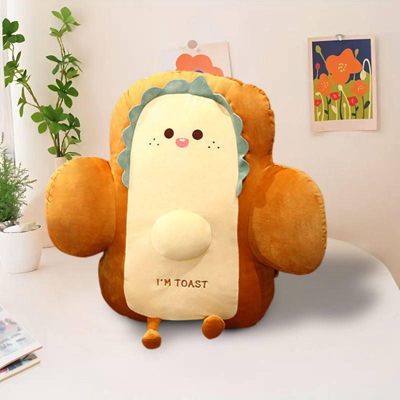 Anyseat Seat Cushion 58cm Cute Face Toast Bread Stuffed Car Seat Plush Cartoon Back Support Pillow Home Decor