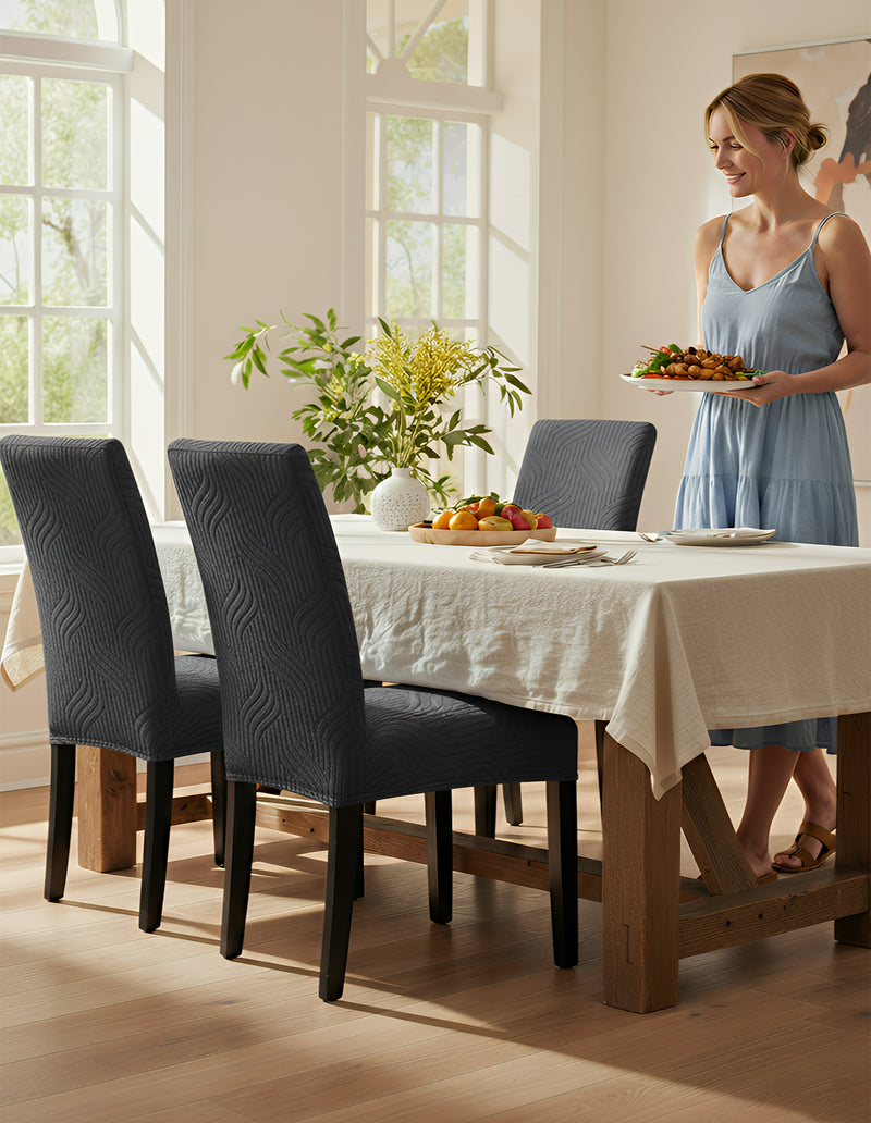 Anyseat Dark Grey Knitted Chair Cover – Elastic Anti‑Dirt Design for Dining, Kitchen, Wedding, Hotel & Banquet Use