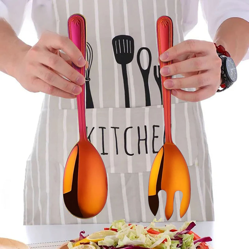 Anygleam Red Giant Spoon & Fork Set – 2-Piece Stainless Steel