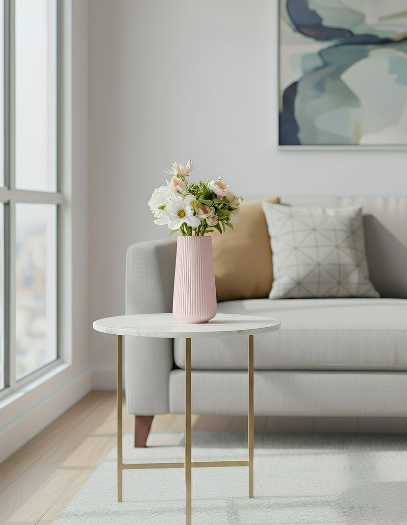 ANYDECO Flower Vase Pink Large Ribbed Nordic Style Pot Living Room Decor