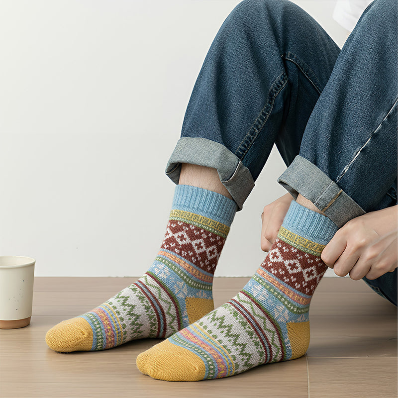 Anyfootwear 5 Pairs Winter Thick Warm Wool Socks – Mix Color Warm & Casual National Wind-Flowers Socks Size 5–9