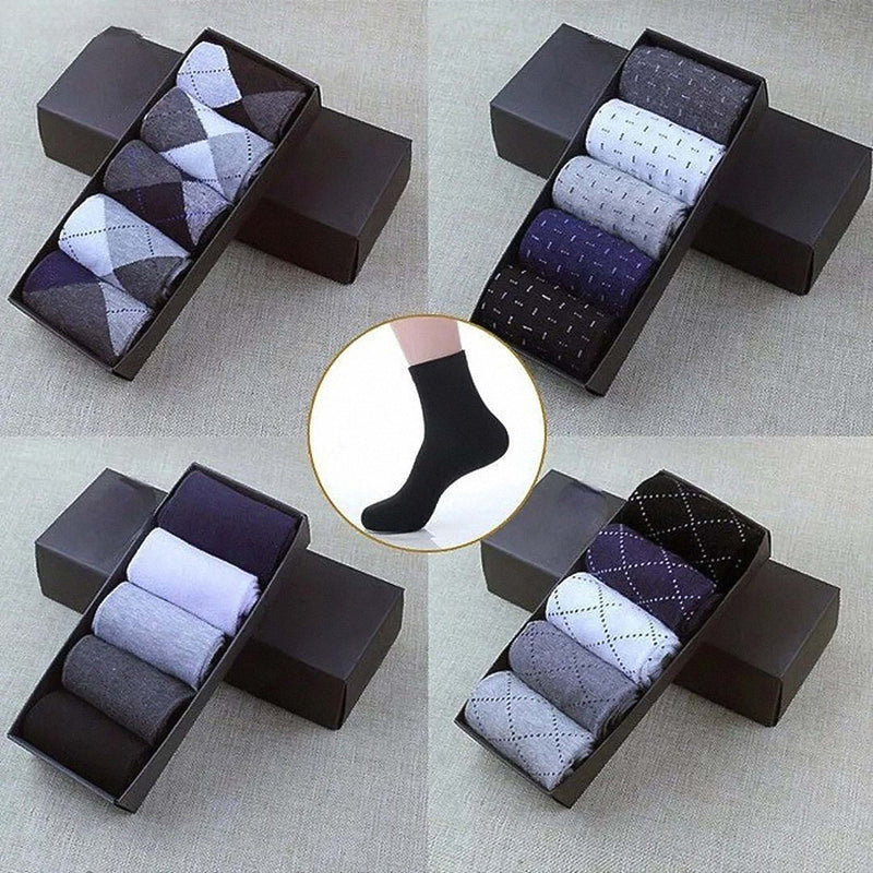 Anyfootwear Men’s Cotton Business Socks 5 Pairs – Breathable Elastic Geometric Design Casual & Office Socks Size 6–10