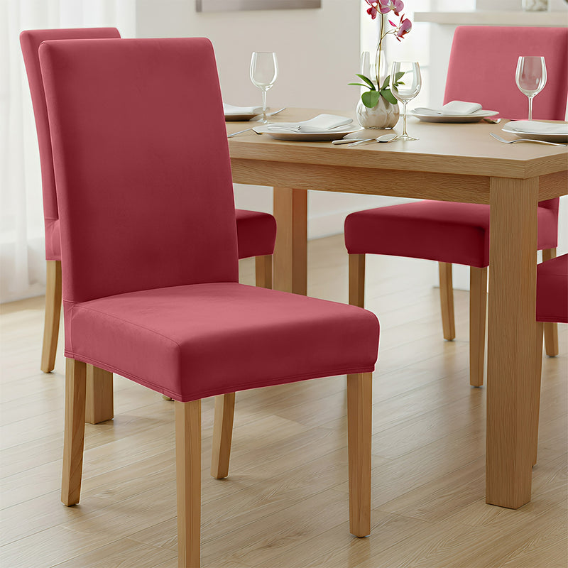 Anyseat Rose Red Velvet Dining Chair Cover – Plush Stretchable Slipcover for Kitchen & Dining Room Chairs