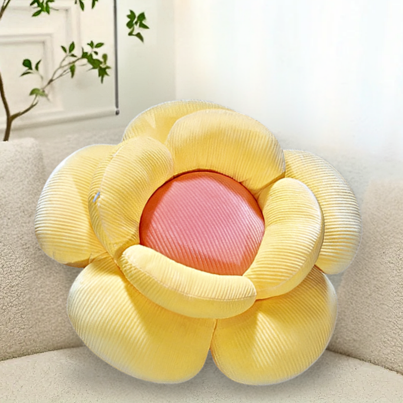 Anyseat Seat Cushion 2PC Yellow Double Flower Shape Soft Bedside Floor Plush Pillow Home Decor
