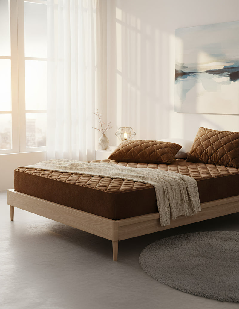 Anycozy Mattress Cover Coffee 120x200cm Crystal Velvet Thicken Quilted Warm Soft Plush Bed Sheet
