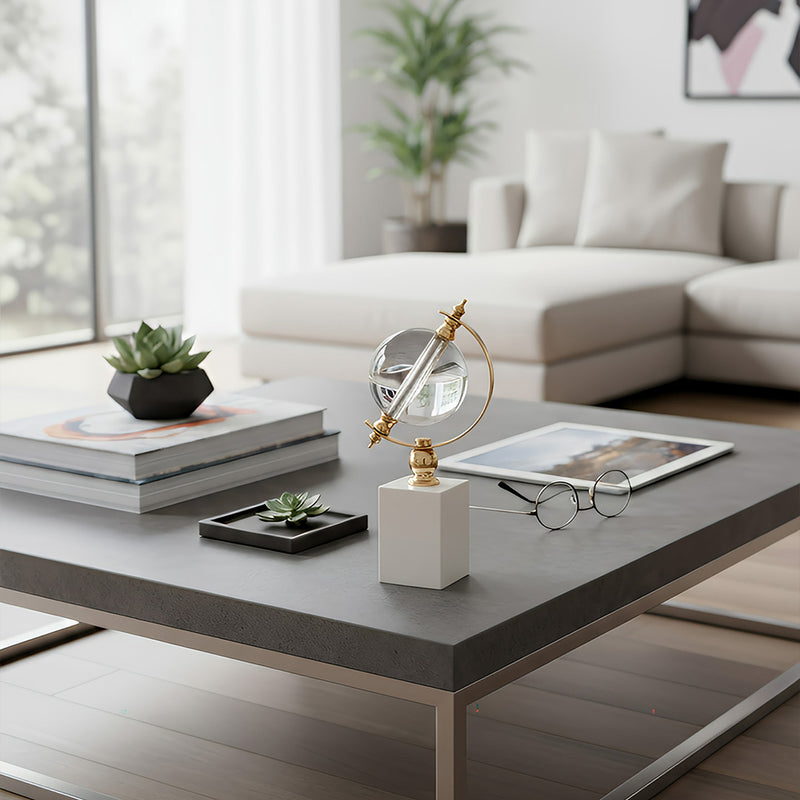 ANYHOUZ 26cm Modern Creative Glass Globe Tabletop Home Decor Modern Art Living Room Display House Decorative Crafts Metal Ornaments