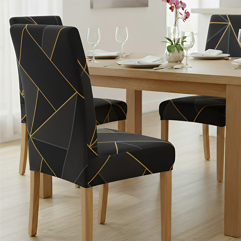 Anyseat Black Gray Geometric Line Pattern Print Elastic Chair Cover – Plain Dining Slipcover & Home Décor