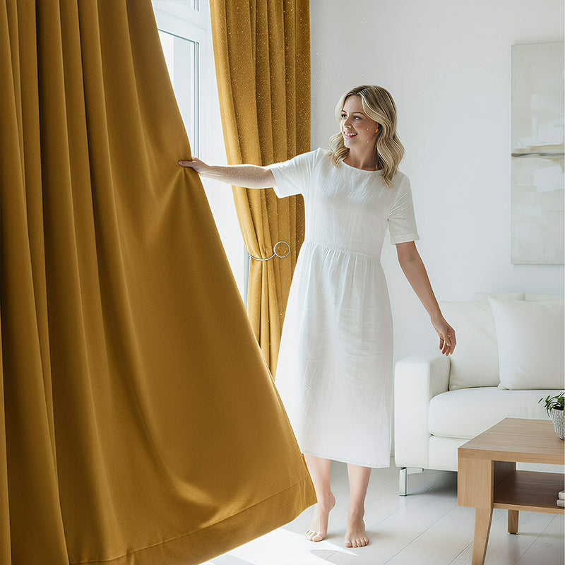 Anydrape 200cm Mustard High Quality Modern Velvet Blackout Curtains for Living Room Bedroom Dining Luxury Window Drape