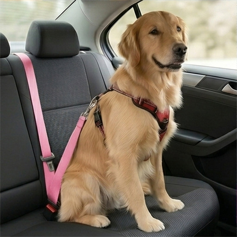 Adjustable Pink Pet Car Seat Belt – Safety Harness for Dogs & Cats