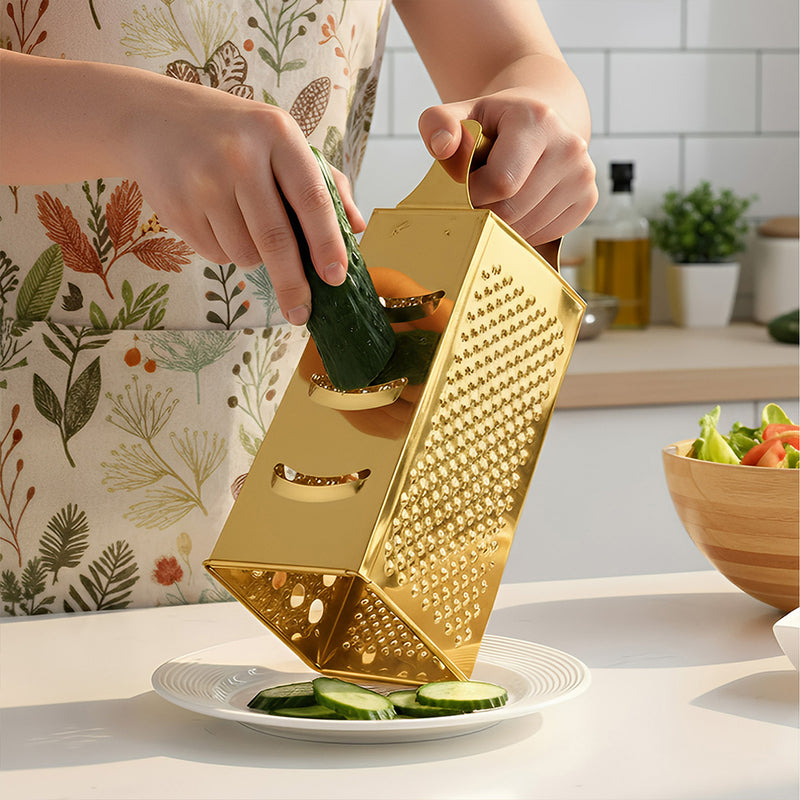 Anygleam Gold Stainless Steel Food Slicer – Multi-Function Kitchen Tool for Fruits, Vegetables & More