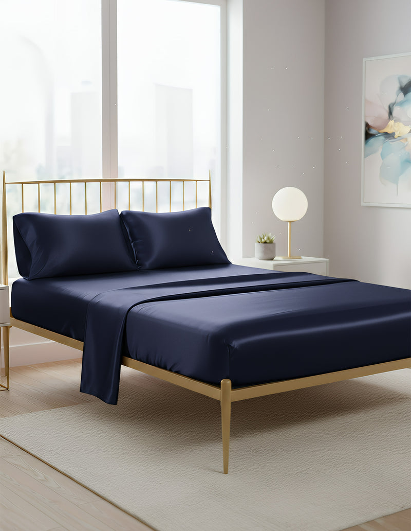 Anycozy Fitted Sheet Queen Size Blue Luxury Silky Beddings Set with Pillow Cases