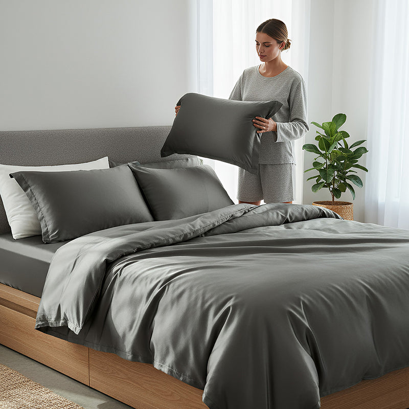 ANYHOUZ Bed Sheet Black Natural Mulberry Silk Duvet Cover Set