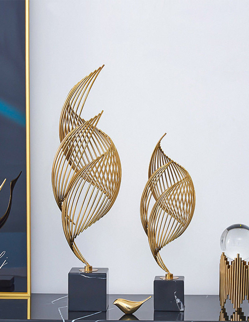 Anyhouz 46cm Spiral Leaves Luxury Gold Metal Tabletop Home Decor