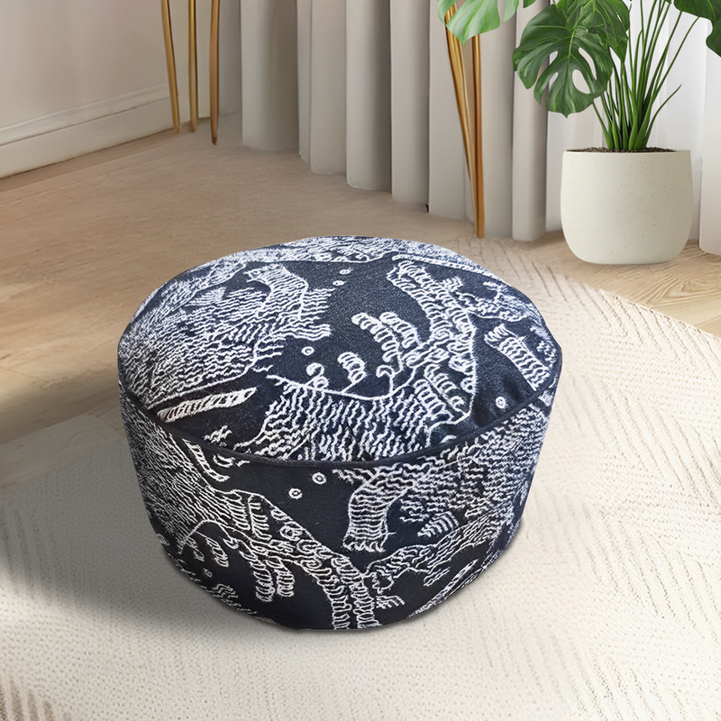 Anypillow 2PC 50x30CM Black Round Soft Pouffe Seat Cushion Elegant Home Accent Decor Stylish Footstool
