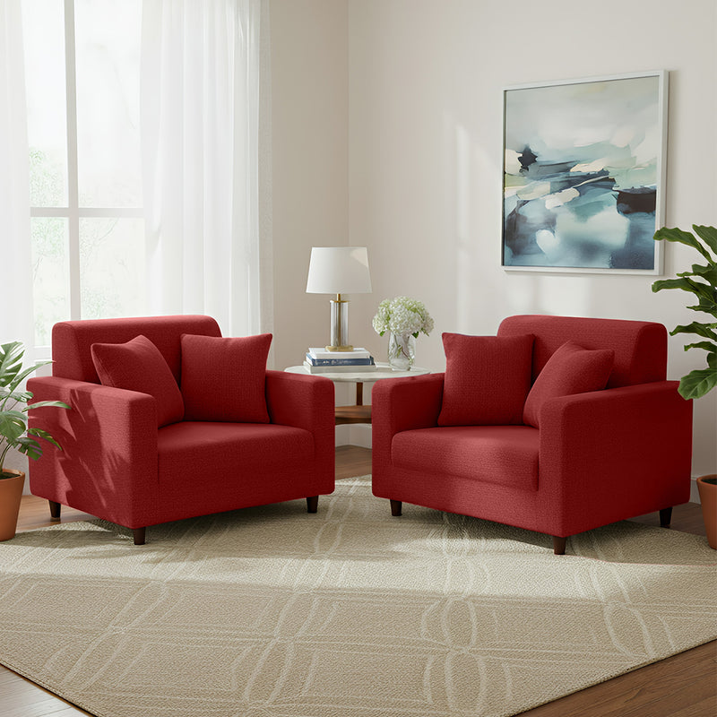 Anyseat 1 Seater Sofa Cover Plain Wine Red Style and Protection For Living Room Sofa Chair Elastic Stretchable Slipcover