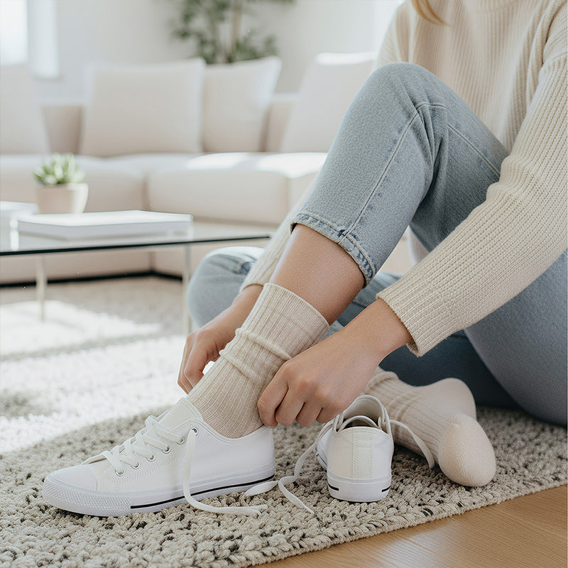 Anyfootwear  5 Pairs One Size 36-43  Beige Retro Long Knitted Socks Cotton Autumn Winter Solid Color Women Student Girls