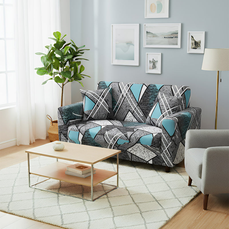 Anyseat 2-Seater Sofa Cover – Dark Grey Geometric Style Slipcover for Living Room Chair Protection