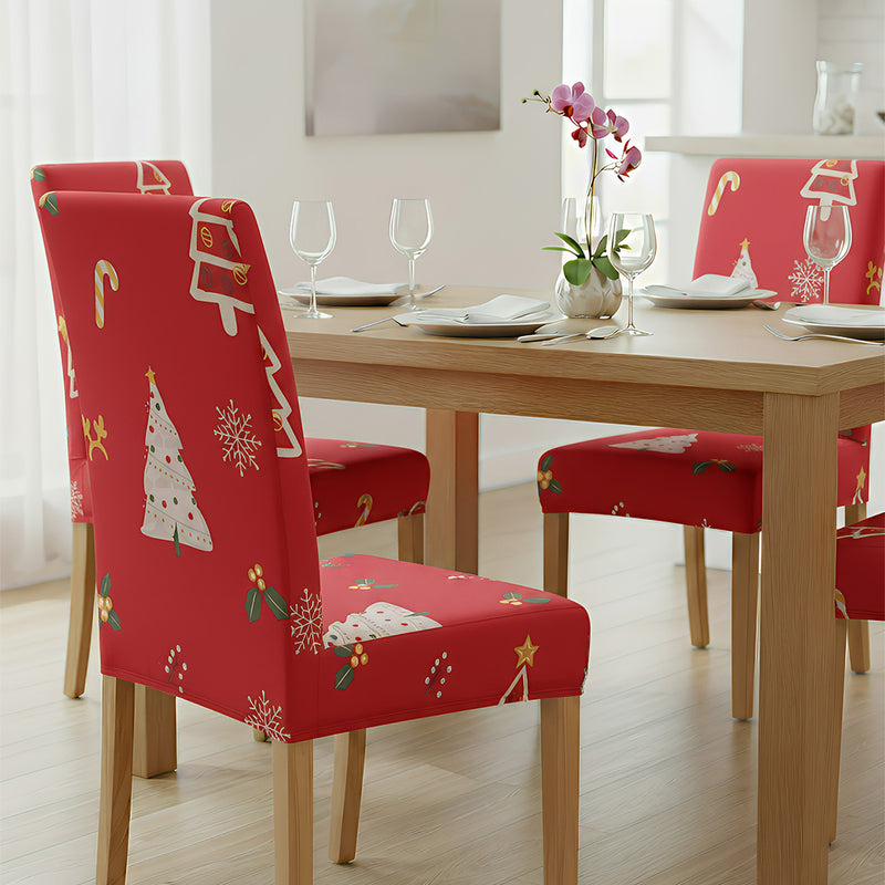 Anyseat Red Christmas Tree Print Decor Elastic Chair Cover – Plain Christmas Dining Slipcover & Home Décor