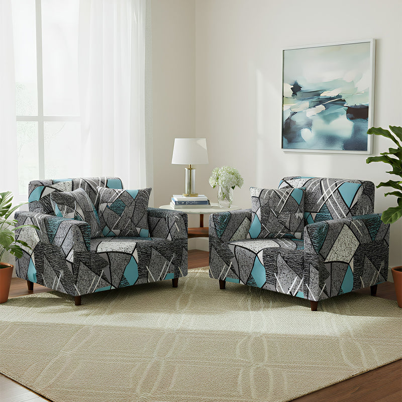 Anyseat 1-Seater Sofa Cover – Dark Grey Geometric Style Slipcover for Living Room Chair Protection