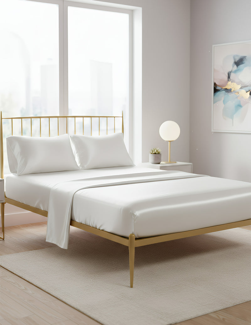 Anycozy Fitted Sheet 180x200cm White Luxury Silky Beddings Set with Pillow Cases